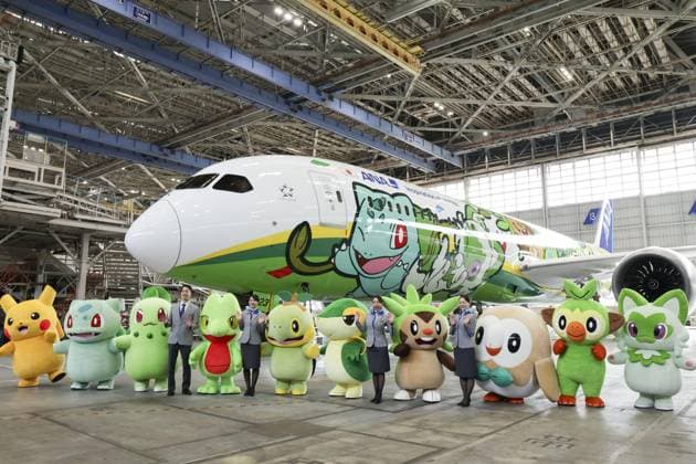 Pokemon-themed ANA plane Photo taken at Tokyo s Haneda airport on Sept. 18, 2026, shows an All Nippon Airways special plane featuring Pokemon characters, unveiled to the media to mark the 30th anniversary of the start of the popular Pokemon video game series.  A14AA0005627813P