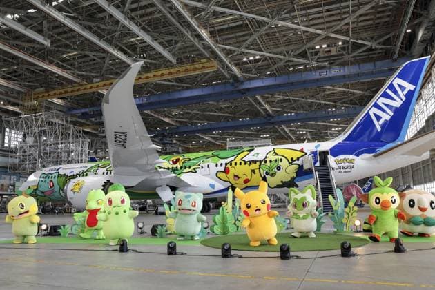 Pokemon-themed ANA plane Photo taken at Tokyo s Haneda airport on Sept. 18, 2026, shows an All Nippon Airways special plane featuring Pokemon characters, unveiled to the media to mark the 30th anniversary of the start of the popular Pokemon video game series.  A14AA0005627815P
