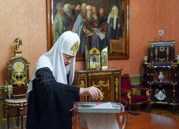 Russia Parliamentary Election 9245784 18.09.2026 Patriarch Kirill of Moscow and All Russia casts his ballot during elections to Russia s ninth State Duma, the lower house of parliament, in Moscow, Russia. Sputnik Moscow Russia  Copyright: xx
