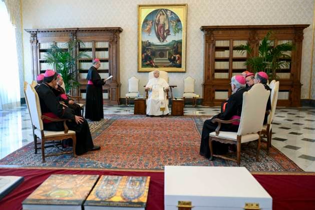 POPE LEO XIV PRIVATE AUDIENCE Italy, Rome, Vatican, September 18, 2026 Pope Leo XVI receives the bishops of Uruguay, who are on an ad Limina Apostolorum visit, in a private audience Vatican. EDITORIAL USE ONLY - NO BOOKS Copyright: xVATICANxMEDIA xCatholicxPressxPhotox