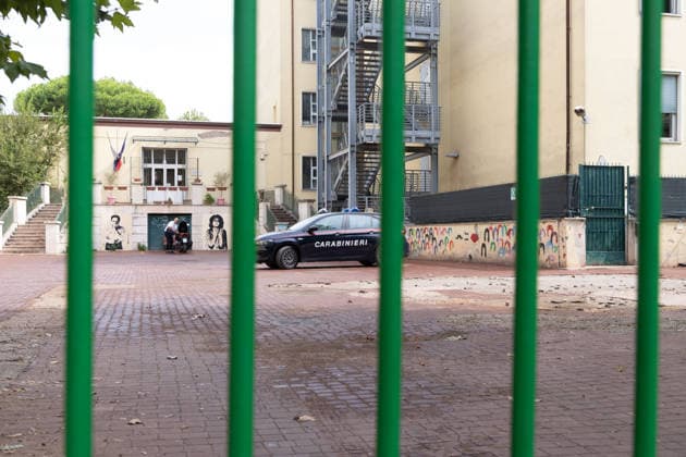 IPA88664745 - The entrance to the Giovanni Verga School in Centocelle, Rome, where a student assaulted a teacher  Copyright: xMatteoxNardonex xx IPA88664745