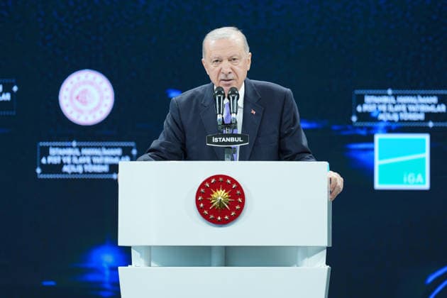 Turkish President Recep Tayyip Erdogan ISTANBUL, TURKIYE - SEPTEMBER 18 : Turkish President Recep Tayyip Erdogan delivers a speech during the opening ceremony of the 4th Runway and Additional Investments at Istanbul Airport in Istanbul, Turkiye on September 18, 2026. Cemal Yurttas Anadolu Istanbul Turkey. Editorial use only. Please get in touch for any other usage.  Copyright: x2026xAnadoluxCemalxYurttasx