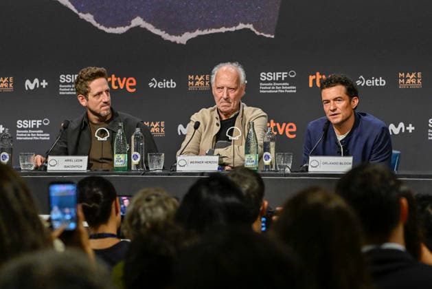 Werner Herzog Receives the Donostia Award at the San Sebastián Film Festival Director, screenwriter, producer, and actor Werner Herzog (c), accompanied by producer Ariel Leon Isacovitch (I) and actor Orlando Bloom (d), speaks with the media before receiving the Donostia Award, at the Kursaal on September 18, 2026, in San Sebastián, Guipúzcoa, Basque Country, Spain. Director, screenwriter, producer, and actor Werner Herzog will receive the Donostia Award in recognition of his career during the opening gala of the San Sebastián Film Festival, which will take place September 18–26 for its 74th edition. The Festival’s highest honorary distinction for the German filmmaker will be accompanied by a screening of his new feature film, ‘Bucking Fast  Copyright: xArnaitzxRubiox 7783868