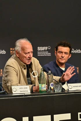 Werner Herzog Receives the Donostia Award at the San Sebastián Film Festival Director, screenwriter, producer, and actor Werner Herzog (left), accompanied by actor Orlando Bloom (right), poses for the media before receiving the Donostia Award at the Kursaal on September 18, 2026, in San Sebastián, Guipúzcoa, Basque Country, Spain. Director, screenwriter, producer, and actor Werner Herzog will receive a Donostia Award in recognition of his career during the opening gala of the San Sebastián Film Festival, which will take place from September 18 to 26 for its 74th edition. The Festival’s highest honorary distinction for the German filmmaker will be accompanied by a screening of his new feature film, ‘Bucking Fastard,’ which competed at the 2  Copyright: xArnaitzxRubiox 7783884
