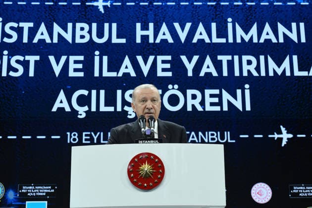 Turkish President Recep Tayyip Erdogan ISTANBUL, TURKIYE - SEPTEMBER 18: (----EDITORIAL USE ONLY - MANDATORY CREDIT - TURKISH PRESIDENCY HANDOUT - NO MARKETING NO ADVERTISING CAMPAIGNS - DISTRIBUTED AS A SERVICE TO CLIENTS----) Turkish President Recep Tayyip Erdogan makes a speech during the opening ceremony for Istanbul Airport s fourth runway and additional investments in Istanbul, Turkiye, on September 18, 2026. Turkish Presidency Handout Anadolu Istanbul Turkey. Editorial use only. Please get in touch for any other usage.  Copyright: x2026xAnadoluxTurkishxPresidencyx xHandoutx