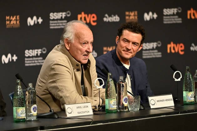 Werner Herzog Receives the Donostia Award at the San Sebastián Film Festival Director, screenwriter, producer, and actor Werner Herzog (left), accompanied by actor Orlando Bloom (right), speaks with the media before receiving the Donostia Award at the Kursaal on September 18, 2026, in San Sebastián, Guipúzcoa, Basque Country, Spain. Director, screenwriter, producer, and actor Werner Herzog will receive the Donostia Award in recognition of his career during the opening gala of the San Sebastián Film Festival, which will take place from September 18 to 26 for its 74th edition. The Festival’s highest honorary distinction for the German filmmaker will be accompanied by a screening of his new feature film, ‘Bucking Fastard,’ which competed at t  Copyright: xArnaitzxRubiox 7783885