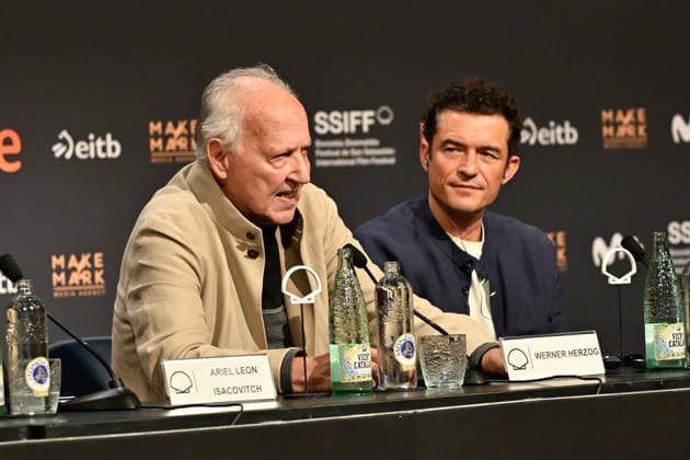 Werner Herzog Receives the Donostia Award at the San Sebastián Film Festival Director, screenwriter, producer, and actor Werner Herzog (left), accompanied by actor Orlando Bloom (right), speaks with the media before receiving the Donostia Award at the Kursaal on September 18, 2026, in San Sebastián, Guipúzcoa, Basque Country, Spain. Director, screenwriter, producer, and actor Werner Herzog will receive the Donostia Award in recognition of his career during the opening gala of the San Sebastián Film Festival, which will take place from September 18 to 26 for its 74th edition. The Festival’s highest honorary distinction for the German filmmaker will be accompanied by a screening of his new feature film, ‘Bucking Fastard,’ which competed at t  Copyright: xArnaitzxRubiox 7783887