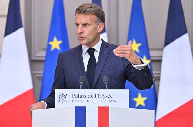 French President Emmanuel Macron speaks at a press conference following a meeting on the geopolitical situation and its consequences, which brought together candidates for the 2027 presidential election and party leaders at the Élysée Palace in Paris, France, on September 18, 2026. Emmanuel Macron called for the development of a plan to protect our critical infrastructure against Russian hybrid attacks. France’s President Emmanuel Macron addresses the audience during a press conference following a meeting with candidates for the 2027 presidential election and party leaders focused on the geopolitical situation and its consequences, at the Élysée Palace in Paris, France, on September 18, 2026. Emmanuel Macron requested the preparation of a  Copyright: xChristianxLiewigx xBestimagexChristianxLiewigx xBestimagex