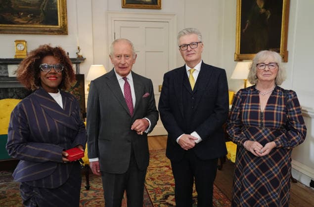 King Charles III at Dumfries House King Charles III, accompanied by Master of The KingÂ s Music Errollyn Wallen (left) prepares to present the KingÂ s Medal for Music to Sir James MacMillan (centre right), accompanied by Lady MacMillan (right) at Dumfries House in Cumnock, Ayrshire. Picture date: Friday September 18, 2026., Credit:Jonathan Brady PA ROTA - B68 Avalon UK, Cumnock  Copyright: xJonathanxBradyx xPAxROTAx-xB68x xAvalonx 1136096513