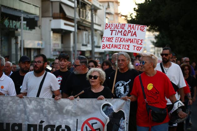 September 18, 2026, Keratsini, Attica, GREECE: Magda Fyssa, mother of murdered musician Pavlos Fyssas, marches with demonstrators during an anti-fascist march marking the 13th anniversary of her son s murder in Keratsini, near Athens, Greece, September 18, 2026. Keratsini GREECE  - ZUMAx103 20260918_zip_x103_005 Copyright: xHarrisxXanthopoulosx