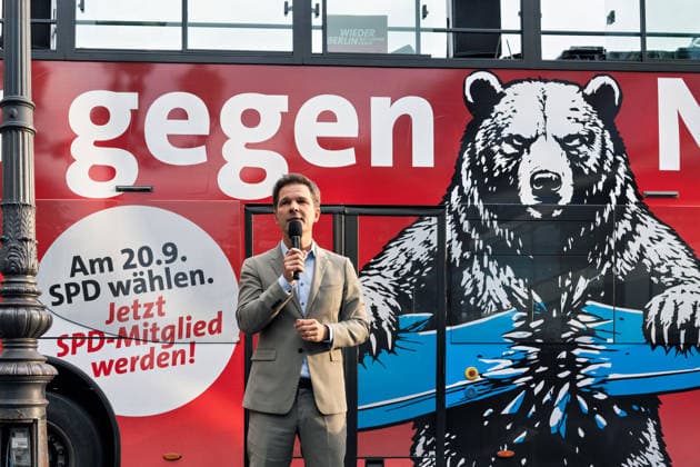Berlin, September 18, 2026: The Berlin SPD’s campaign wrap-up event with Steffen Krach ahead of the upcoming election for the House of Representatives on September 20, 2026, at Stuttgarter Platz on Wilmersdorfer Straße
