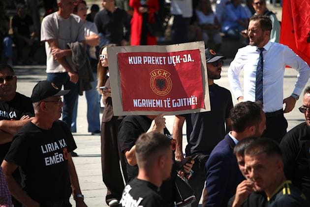 Protests continue in Pristina over KLA commanders war crimes trial PRISTINA, KOSOVO - SEPTEMBER 18: Demonstrators protest the convictions and prison sentences handed down to former commanders of the Kosovo Liberation Army (KLA), including former Kosovo President Hashim Thaci, in a war crimes trial, in Pristina, Kosovo, on September 18, 2026. Erkin Keci Anadolu Pristina Kosovo. Editorial use only. Please get in touch for any other usage.  Copyright: x2026xAnadoluxErkinxKecix