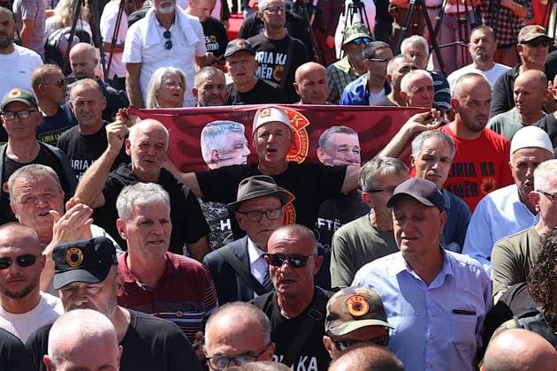 Protests continue in Pristina over KLA commanders war crimes trial PRISTINA, KOSOVO - SEPTEMBER 18: Demonstrators protest the convictions and prison sentences handed down to former commanders of the Kosovo Liberation Army (KLA), including former Kosovo President Hashim Thaci, in a war crimes trial, in Pristina, Kosovo, on September 18, 2026. Erkin Keci Anadolu Pristina Kosovo. Editorial use only. Please get in touch for any other usage.  Copyright: x2026xAnadoluxErkinxKecix