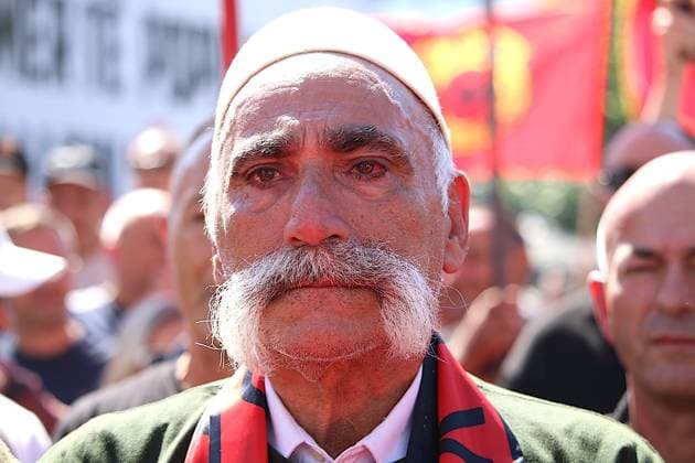Protests continue in Pristina over KLA commanders war crimes trial PRISTINA, KOSOVO - SEPTEMBER 18: Demonstrators protest the convictions and prison sentences handed down to former commanders of the Kosovo Liberation Army (KLA), including former Kosovo President Hashim Thaci, in a war crimes trial, in Pristina, Kosovo, on September 18, 2026. Erkin Keci Anadolu Pristina Kosovo. Editorial use only. Please get in touch for any other usage.  Copyright: x2026xAnadoluxErkinxKecix