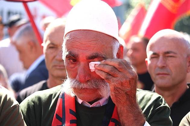 Protests continue in Pristina over KLA commanders war crimes trial PRISTINA, KOSOVO - SEPTEMBER 18: Demonstrators protest the convictions and prison sentences handed down to former commanders of the Kosovo Liberation Army (KLA), including former Kosovo President Hashim Thaci, in a war crimes trial, in Pristina, Kosovo, on September 18, 2026. Erkin Keci Anadolu Pristina Kosovo. Editorial use only. Please get in touch for any other usage.  Copyright: x2026xAnadoluxErkinxKecix