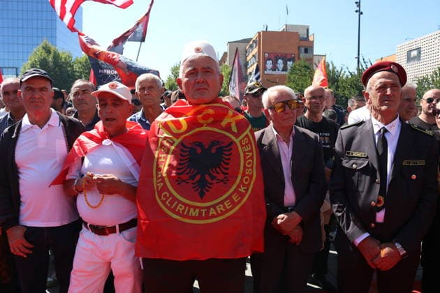 Protests continue in Pristina over KLA commanders war crimes trial PRISTINA, KOSOVO - SEPTEMBER 18: Demonstrators protest the convictions and prison sentences handed down to former commanders of the Kosovo Liberation Army (KLA), including former Kosovo President Hashim Thaci, in a war crimes trial, in Pristina, Kosovo, on September 18, 2026. Erkin Keci Anadolu Pristina Kosovo. Editorial use only. Please get in touch for any other usage.  Copyright: x2026xAnadoluxErkinxKecix