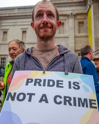 . 18 09 2026. London, United Kingdom. Peter Tatchell Attends rotest at Turkish Embassy. Protests at Turkish Embassy & Trafalgar Square following Turkish police arresting dozens of people as part of the government s recent crackdown on LGBTQ+ activists and venues.  xMartynxWheatleyx xi-Imagesx IIM-27016-0021