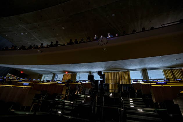 September 18, 2026, New York, New York, United States: Young Leaders for the SDGs SUZUKA NAKAMURA of Japan and ADELINE PIERRE of Haiti speak from the guest balcony above the clock in the United Nations General Assembly Hall during the 2026 SDG Moment. The two youth leaders addressed the role of young people in advancing the Sustainable Development Goals as the event marked the beginning of the final stretch towards the 2030 deadline for the SDGs. New York United States - ZUMAo116 20260918_znp_o116_003 Copyright: xBiancaxOterox