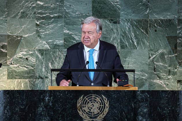 September 18, 2026, New York, New York, United States: UN Secretary General, ANTONIO GUTERRES, speaks in the United Nations General Assembly Hall during the 2026 SDG Moment, closing the first working week of UNGA81 as world leaders begin gathering for the annual High-Level Week. Held under the theme Together, We Can Do It, the event marks the beginning of the final stretch towards the 2030 deadline for the Sustainable Development Goals, highlighting progress while calling for accelerated action, investment and partnerships to close remaining implementation gaps. New York United States  - ZUMAo116 20260918_znp_o116_010 Copyright: xBiancaxOterox