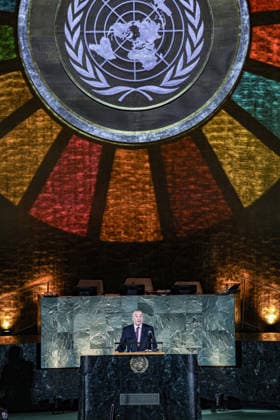 September 18, 2026, New York, New York, United States: President of the United Nations ECOSOC and Permanent Representative of Algeria to the United Nations AMAR BENDJAMA speaks in the United Nations General Assembly Hall during the 2026 SDG Moment, closing the first working week of UNGA81 as world leaders begin gathering for the annual High-Level Week. Held under the theme Together, We Can Do It, the event marks the beginning of the final stretch towards the 2030 deadline for the Sustainable Development Goals, highlighting progress while calling for accelerated action, investment and partnerships to close remaining implementation gaps. New York United States  - ZUMAo116 20260918_znp_o116_016 Copyright: xBiancaxOterox