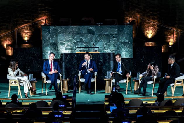 September 18, 2026, New York, New York, United States: Al Jazeera senior anchor FOLLY BAH THIBAULT moderates a multi-stakeholder dialogue with CHARITY ROPATI, DAMILOLA OGUNBIYI, ISSA FAYE and MARIAM SOLIKA during the 2026 SDG Moment in the United Nations General Assembly Hall. Held under the theme Unlocking Possibilities for People and Planet, the discussion focused on accelerating practical solutions towards the Sustainable Development Goals, including clean energy, climate action, financing, youth leadership and community-led innovation. New York United States - ZUMAo116 20260918_znp_o116_022 Copyright: xBiancaxOterox