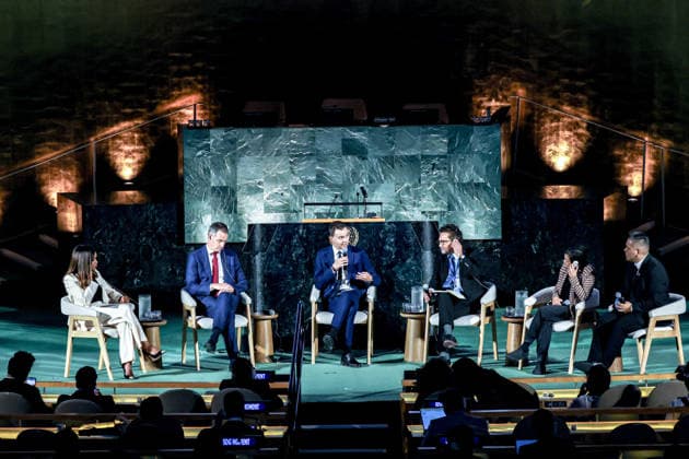 September 18, 2026, New York, New York, United States: Al Jazeera senior anchor FOLLY BAH THIBAULT moderates a multi-stakeholder dialogue with CHARITY ROPATI, DAMILOLA OGUNBIYI, ISSA FAYE and MARIAM SOLIKA during the 2026 SDG Moment in the United Nations General Assembly Hall. Held under the theme Unlocking Possibilities for People and Planet, the discussion focused on accelerating practical solutions towards the Sustainable Development Goals, including clean energy, climate action, financing, youth leadership and community-led innovation. New York United States  - ZUMAo116 20260918_znp_o116_024 Copyright: xBiancaxOterox
