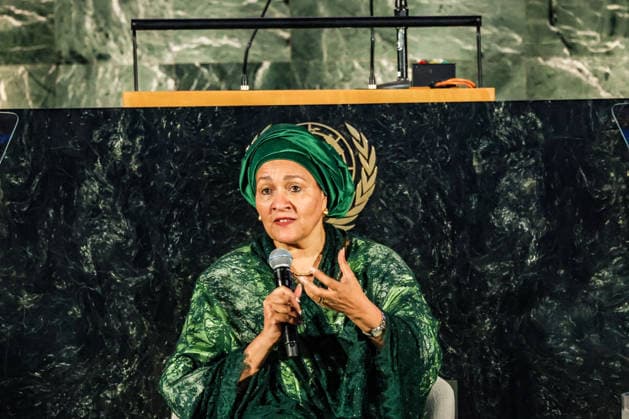 September 18, 2026, New York, New York, United States: United Nations Deputy Secretary-General AMINA J. MOHAMMED speaks during a fireside conversation at the 2026 SDG Moment in the United Nations General Assembly Hall, alongside UN Assistant Secretary-General for Youth Affairs PHILIPPE PAOLI, left, and former First Lady of Namibia and UN SDG Advocate MONICA GEINGOS. The discussion focused on intergenerational solidarity, meaningful youth participation and accelerating progress towards the Sustainable Development Goals. New York United States  - ZUMAo116 20260918_znp_o116_029 Copyright: xBiancaxOterox