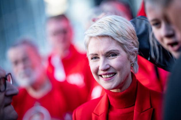 Minister-President and SPD lead candidate Manuela Schwesig at a campaign event in Rostock-Warnemünde; the SPD s closing rally for the state election in Mecklenburg-Western Pomerania, held at the Warnemünde Lighthouse, Rostock-Warnemünde, Mecklenburg-Western Pomerania, Germany; lighthouse