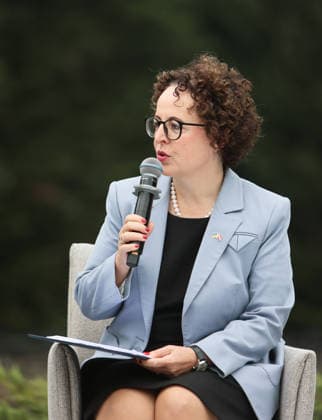 President of the Federal Council of Austria Christine Schwarz-Fuchs attends a news conference during the Carpathian 8 Summit in Ivano-Frankivsk region, Ukraine, September 18, 2026. On this day, President of Ukraine Volodymyr Zelenskyy announced the launch of a new format - the Carpathian Eight (C8) - comprising Austria, the Czech Republic, Hungary, Poland, Romania, Serbia, Slovakia, and Ukraine. (Photo by Yurii Rylchuk Ukrinform) Carpathian 8 Summit in western Ukraine  Copyright: xYuriixRylchukx