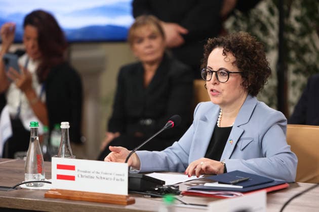 President of the Federal Council of Austria Christine Schwarz-Fuchs attends the first plenary sitting of the Carpathian 8 Summit in Ivano-Frankivsk region, Ukraine, September 18, 2026. On this day, President of Ukraine Volodymyr Zelenskyy announced the launch of a new format - the Carpathian Eight (C8) - comprising Austria, the Czech Republic, Hungary, Poland, Romania, Serbia, Slovakia, and Ukraine. (Photo by Yurii Rylchuk Ukrinform) Carpathian 8 Summit in western Ukraine  Copyright: xYuriixRylchukx