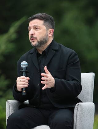 President of Ukraine Volodymyr Zelenskyy attends a news conference during the Carpathian 8 Summit in Ivano-Frankivsk region, Ukraine, September 18, 2026. On this day, President of Ukraine Volodymyr Zelenskyy announced the launch of a new format - the Carpathian Eight (C8) - comprising Austria, the Czech Republic, Hungary, Poland, Romania, Serbia, Slovakia, and Ukraine. (Photo by Yurii Rylchuk Ukrinform) Carpathian 8 Summit in western Ukraine  Copyright: xYuriixRylchukx