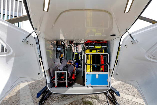 AirMed World Congress 2026 AirMed World Congress 2026 Airbus H 140, new generation, tail section, hinged doors for loading patients on a stretcher with greater headroom Munich Bergson Kunstkraftwerk Bavaria Germany
