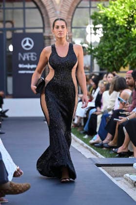 Maison Mesa - Mercedes Benz Fashion Week Madrid, Spain -18 Sept 2026 A model parades with Maison Mesa design during Mercedes Benz Fashion Week Madrid Cibeles Palace in Madrid. Madrid Spain Copyright: xAtilanoxGarciax xSOPAxImagesx PHOTO08640