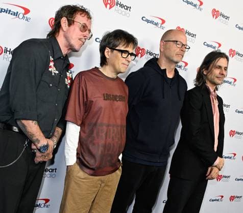 iHeartRadio Music Festival, night 1 Arrivals for the iHeartRadio Music Festival, night 1 at T-Mobile arena. 18 Sep 2026 Pictured: (L-R) Rivers Cuomo, Scott Shriner, Patrick Wilson and Brian Bell of Weezer.  Copyright: xThexMegaxAgencyxMBS MEGAx