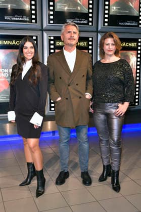 Fiona Gllavica, Astrit Kabashi, and Flonja Kodheli at the premiere of the film *Of Shame and Money* at the KulturBrauerei Berlin, September 18, 2026 Foto:xM.xBehrensx xFuturexImagex scham_6916