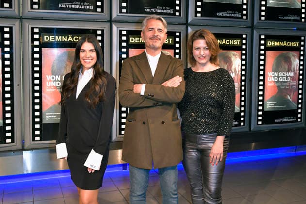 Fiona Gllavica, Astrit Kabashi, and Flonja Kodheli at the premiere of the film *Of Shame and Money* at the KulturBrauerei Berlin, September 18, 2026 Foto:xM.xBehrensx xFuturexImagex scham_6917