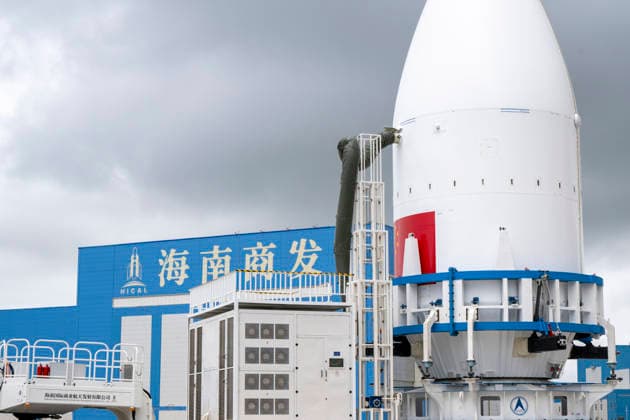 WENCHANG, CHINA - SEPTEMBER 19: The Long March 8A Y11 carrier rocket and its payload are transferred from the technical area to Launch Pad No. 1 at the Wenchang Commercial Space Launch Site on September 19, 2026 in Wenchang, Hainan Province of China. The transfer took place after the rocket and payload completed testing work in the technical zone.  Copyright: xVCGx 111667948656