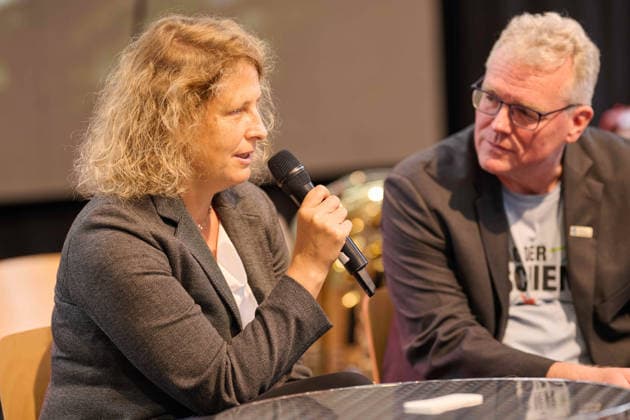 Freilassing, Germany, September 18, 2026—Rail Day 2026 at Lokwelt Freilassing. Pictured: Panel discussion (from left): Dr. Sabine Stock, ÖBB Personenverkehr AG; moderator Dirk Flege, Allianz pro Schiene; Lokwelt Freilassing, Bavaria Copyright: xFotostandx xWassmuthx