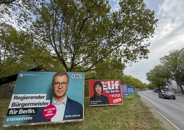 Ahead of Berlin House of Representatives election BERLIN, GERMANY - SEPTEMBER 19: Election campaign posters featuring political parties and candidates are displayed on streets across the city ahead of the Berlin House of Representatives election to be held in Berlin, Germany, on September 19, 2026. Halil Sagirkaya Anadolu Berlin Germany. Editorial use only. Please get in touch for any other usage.  Copyright: x2026xAnadoluxHalilxSagirkayax