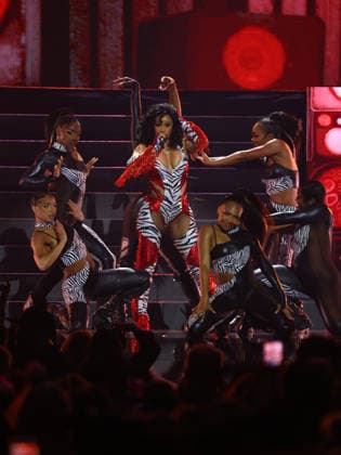 Cardi B performs on stage during the iHeartRadio Music Festival Concerts at T-Mobile Arena in Las Vegas, Nevada on Friday, September 18, 2026s.  LAV20260918029 JAMESxATOA