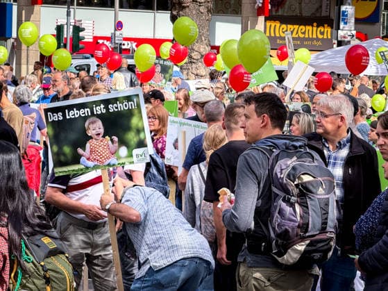 March for Life Demonstration Against Abortion, Surrogacy, and Euthanasia March for Life Demonstration at Neumarkt in Cologne The demonstration is directed against abortion, surrogacy, and euthanasia, Many demonstrators gathered at Neumarkt in Cologne carrying bal