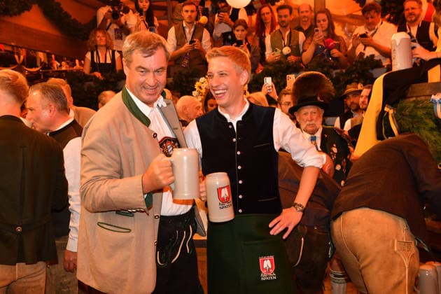 Markus Söder and Dominik Krause, Mayor of Munich, Beer, Wiesn, Opening, 2026, Theresienwiese, Schottenhammel, Festzelt, Oktoberfest, Munich, September 19, 2026