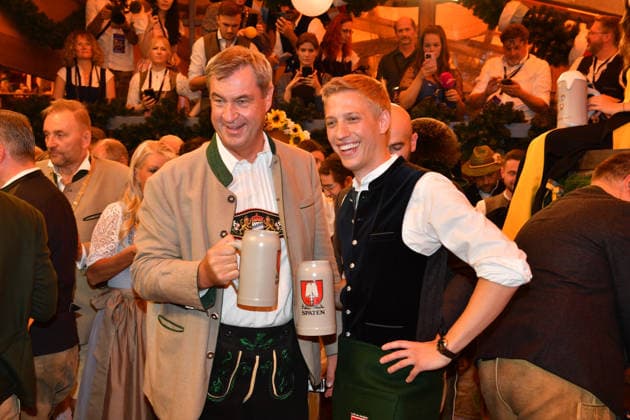 Markus Söder and Dominik Krause, Mayor of Munich, Beer, Wiesn, Opening, 2026, Theresienwiese, Schottenhammel, Festzelt, Oktoberfest, Munich, September 19, 2026