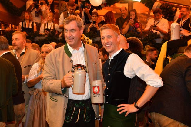 Markus Söder and Dominik Krause, Mayor of Munich, Beer, Wiesn, Opening, 2026, Theresienwiese, Schottenhammel, Festzelt, Oktoberfest, Munich, September 19, 2026