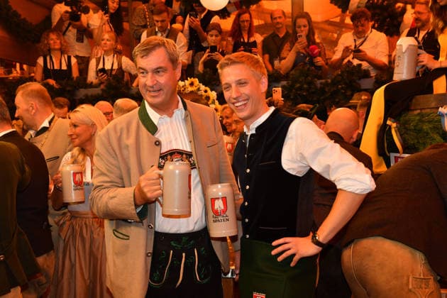 Markus Söder and Dominik Krause, Mayor of Munich, Beer, Wiesn, Opening, 2026, Theresienwiese, Schottenhammel, Festzelt, Oktoberfest, Munich, September 19, 2026