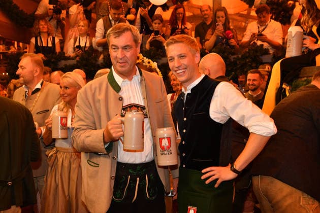 Markus Söder and Dominik Krause, Mayor of Munich, Beer, Wiesn, Opening, 2026, Theresienwiese, Schottenhammel, Festzelt, Oktoberfest, Munich, September 19, 2026