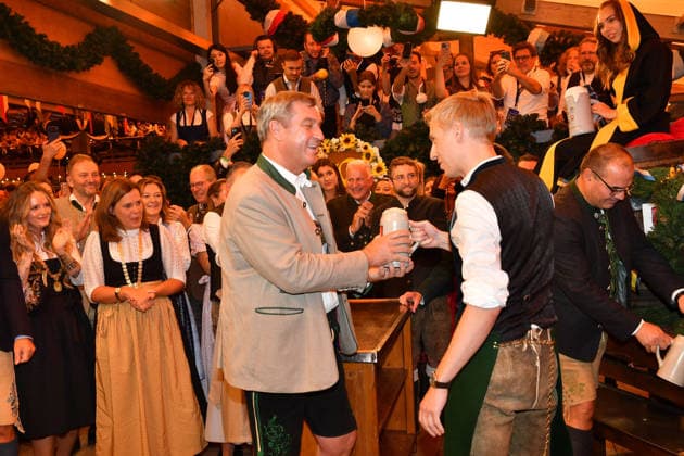 Markus Söder and Dominik Krause, Mayor of Munich, Beer, Wiesn, Opening, 2026, Theresienwiese, Schottenhammel, Festzelt, Oktoberfest, Munich, Sept. 19, 2026