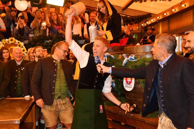 Dominik Krause, mayor of Munich, at the 2026 Oktoberfest Wiesn opening at the Schottenhamel tent at Theresienwiese on September 19, 2026, in Munich, Germany; 2026 Oktoberfest Wiesn opening in Munich, Germany