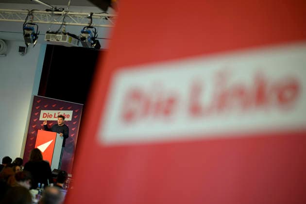 Sebastian Merkens, State Executive Director and lead candidate for the 2027 North Rhine-Westphalia state election, during the general debate, on September 19, 2026, at the Die Linke NRW State Party Convention, held from September 19 to September 20, 2026, at the Stadthalle in Mülheim an der Ruhr, Germany