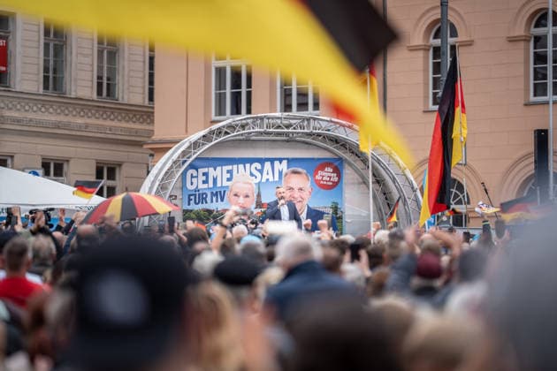 Ulrich Siegmund, the AfD s top candidate and winner of the 2026 state election in Saxony-Anhalt, speaks at the event in Schwerin marking the conclusion of the AfD s campaign for the 2026 state election in Mecklenburg-Western Pomerania, held at Am Markt in Schwerin, Mecklenburg-Western Pomerania, Germany.